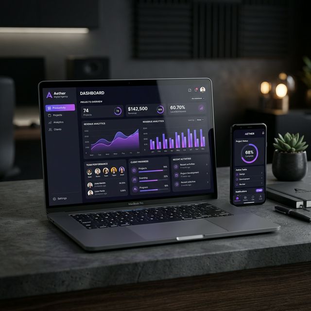 Clyyora Digital Solutions Product Showcase displaying modern web application dashboard and mobile app interface